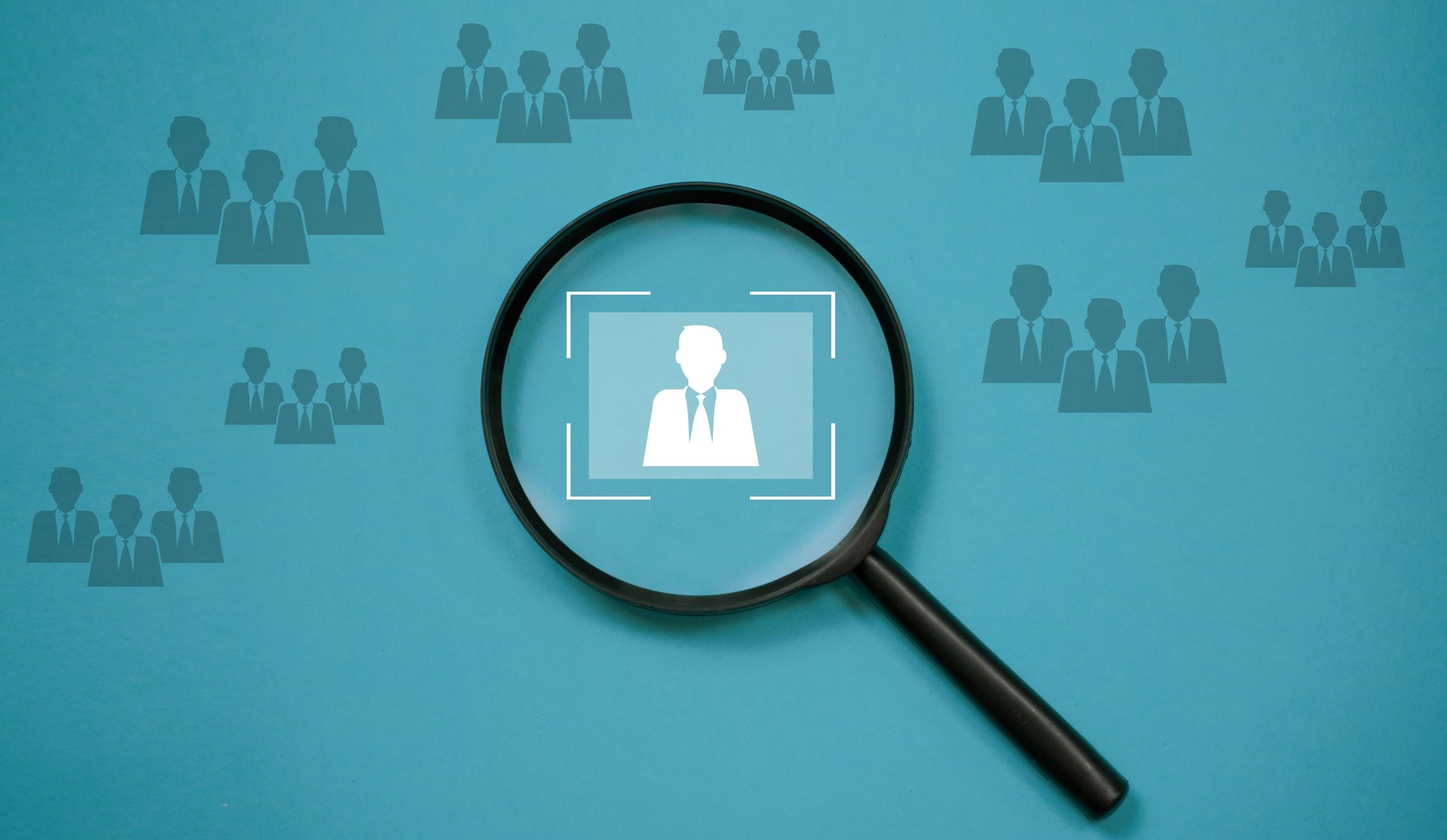 Magnifying Glass Focused on Human Resource Icon in Crowd